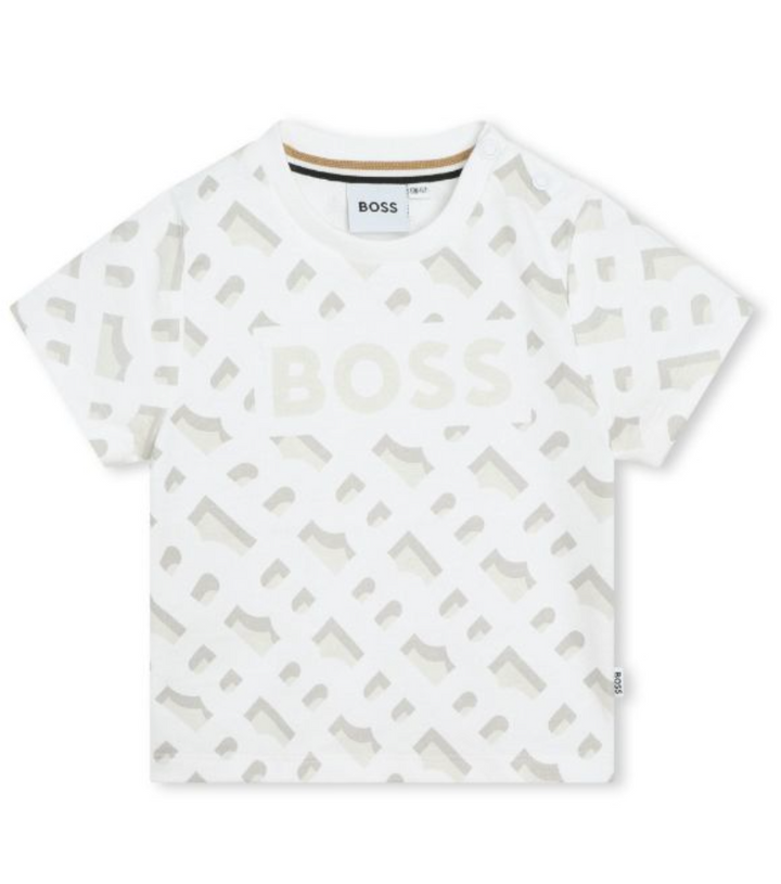 Playera Blanca con Estampado de Letras – BOSS