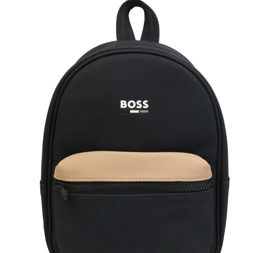 Mochila Negra con Detalle Beige – BOSS Niño