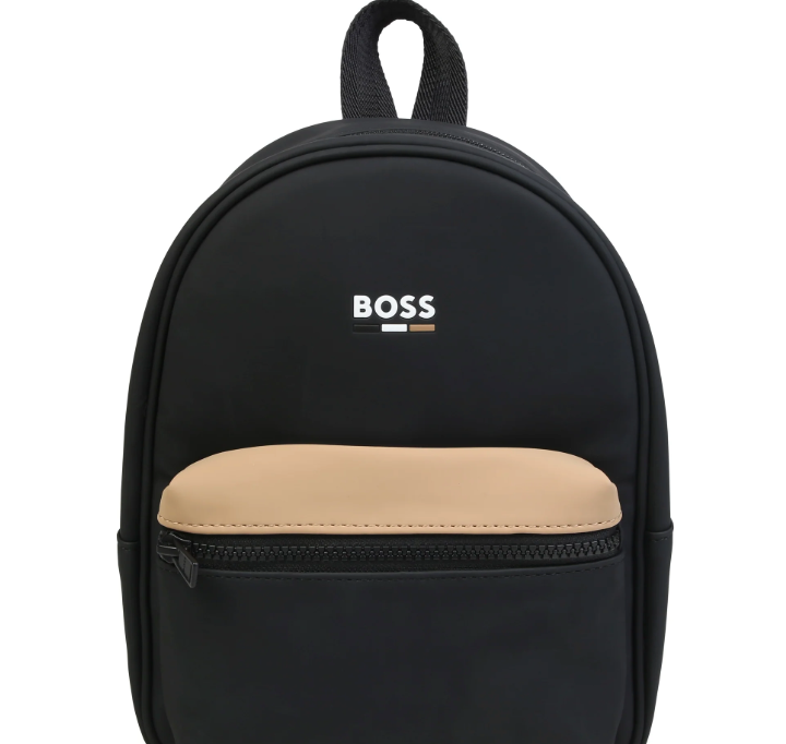 Mochila Negra con Detalle Beige – BOSS Niño
