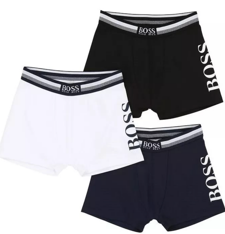 Boss – Pack de 3 bóxers negros, blancos y azul marino con logo