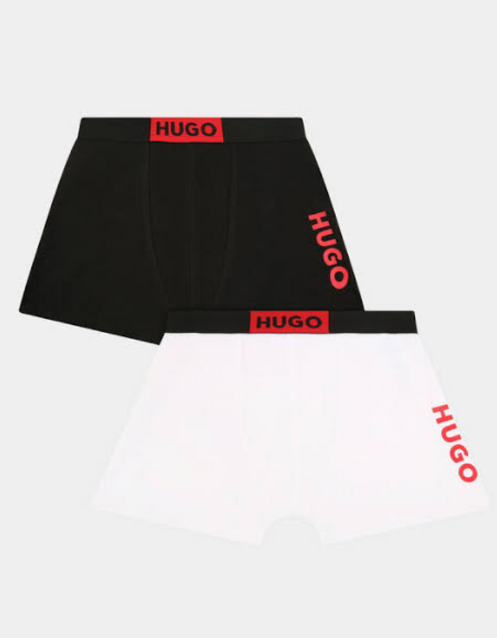 Hugo – Pack de 2 bóxers negros y blancos con logo rojo
