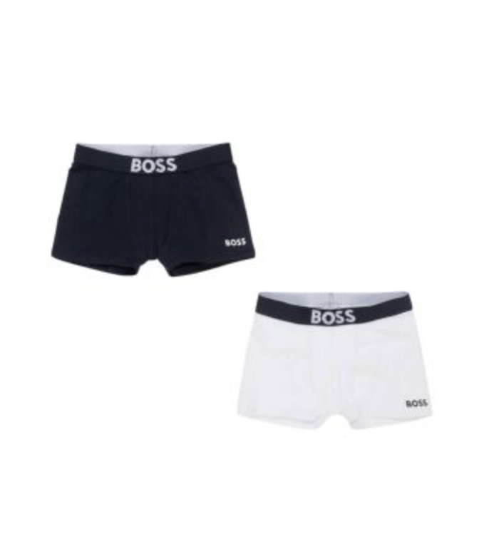 Boss – Pack de 2 bóxers azul marino y blanco con logo pequeño