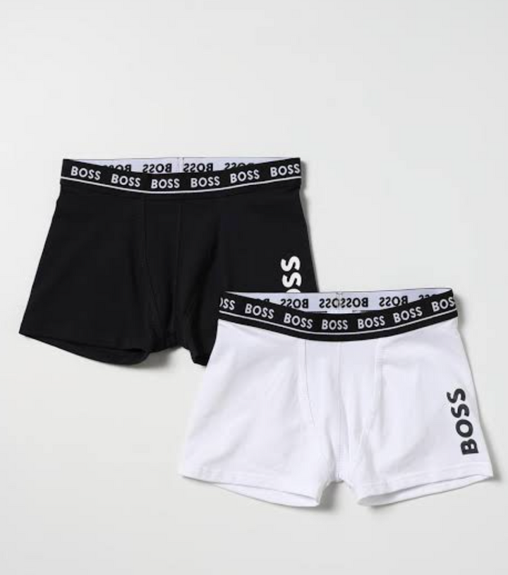 Boss – Pack de 2 bóxers negros y blancos con pretina con logo repetido