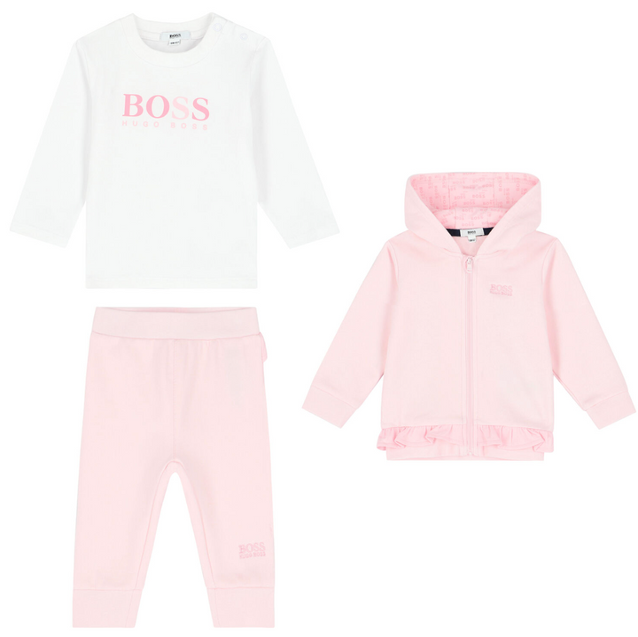Set de sudadera, camiseta y pantalón BOSS para niña