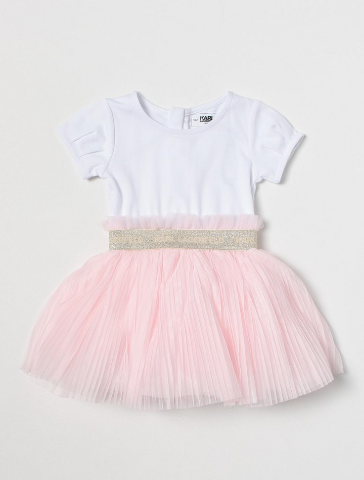 Karl Lagerfeld Kids - Vestido blanco con falda rosa plisada