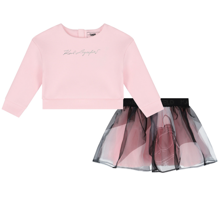 Karl Lagerfeld Kids - Set sudadera rosa y falda de tul negra