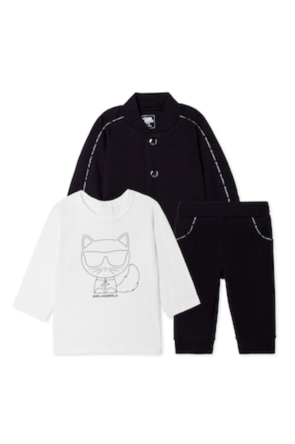Karl Lagerfeld Kids - Set negro de tres piezas con estampado de gato
