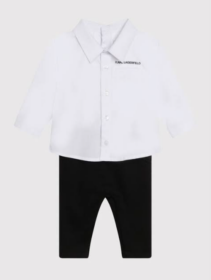 Karl Lagerfeld Kids - Conjunto camisa blanca con logo bordado y pantalón negro