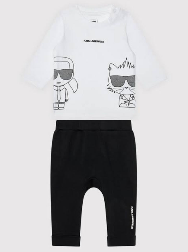 Karl Lagerfeld Kids - Conjunto camiseta ilustrada y pantalón negro