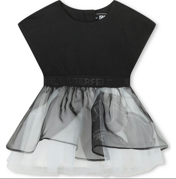 Karl Lagerfeld Kids - Vestido negro con falda de tul bicolor