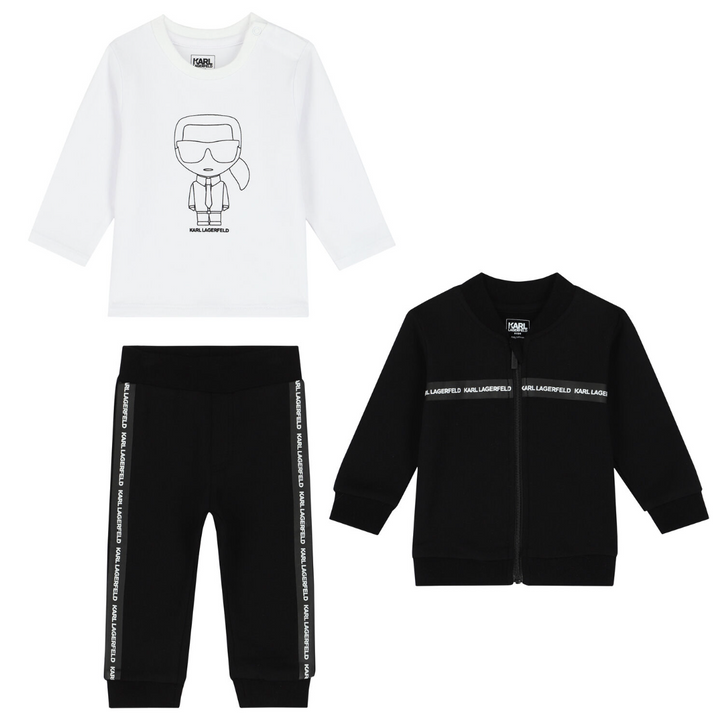 Karl Lagerfeld Kids - Set negro de tres piezas con franjas logotipadas