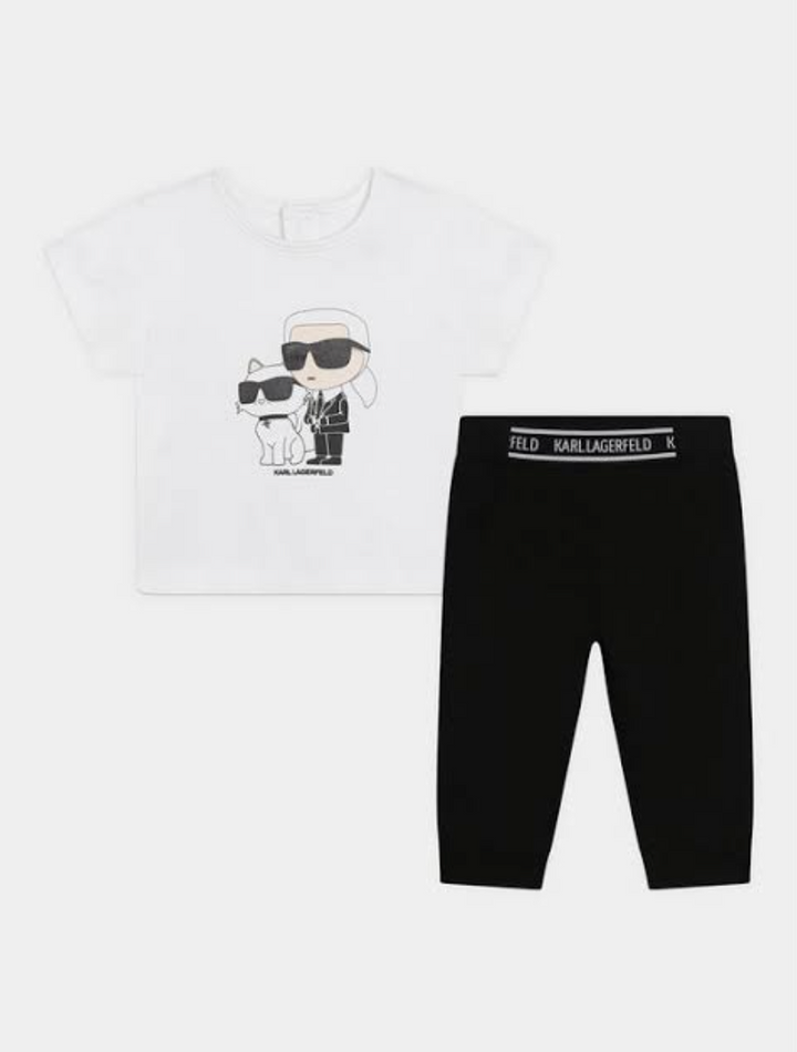 Karl Lagerfeld Kids - Conjunto blanco y negro con ilustración de Karl y Choupette