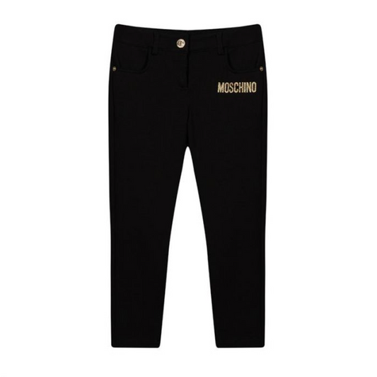Moschino Pantalón Negro Infantil con Detalles Dorados