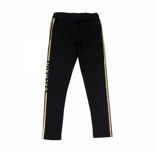Balmain Leggings Negros con Franjas Doradas Laterales