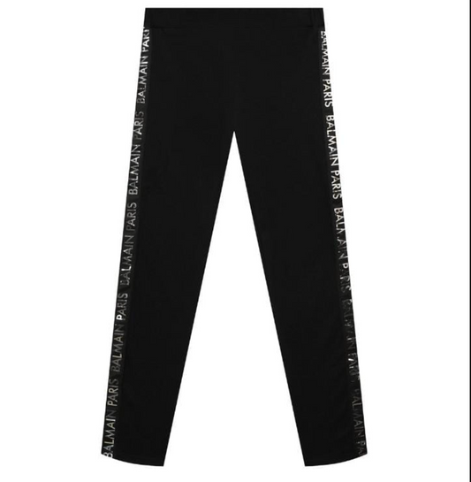 Balmain Leggings Negros con Franjas Logo Lateral