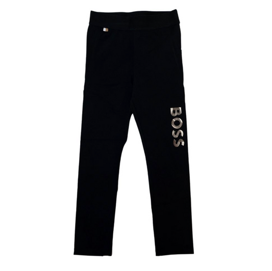 BOSS Leggings Negros con Logo Metálico Plateado