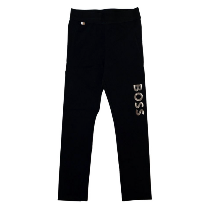 BOSS Leggings Negros con Logo Metálico Plateado