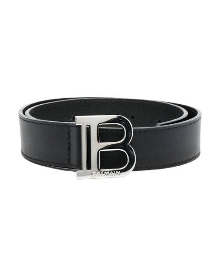 BALMAIN – Cinturón Negro con Hebilla Plateada