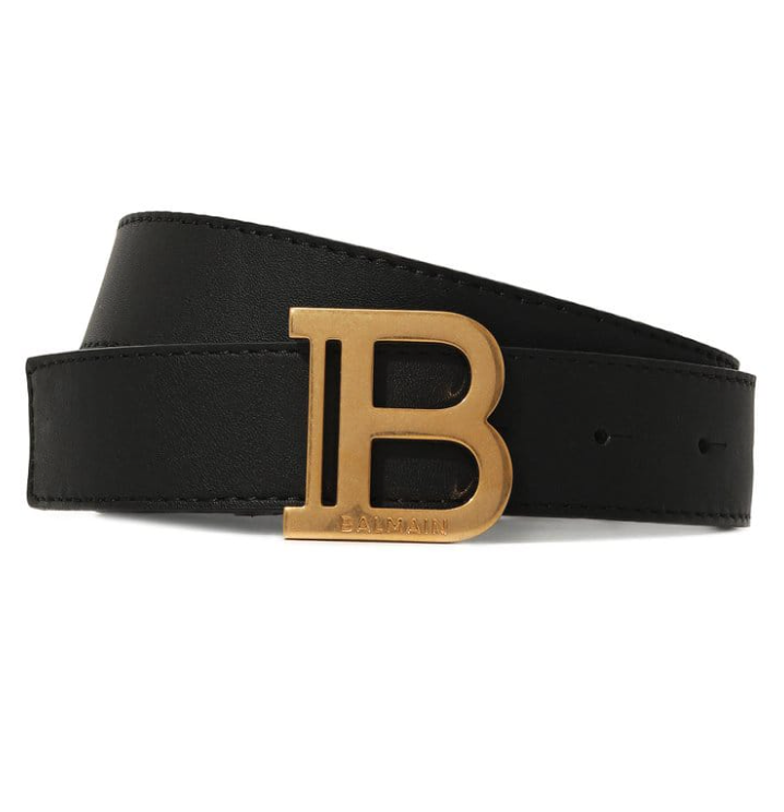 BALMAIN – Cinturón Negro con Hebilla Dorada
