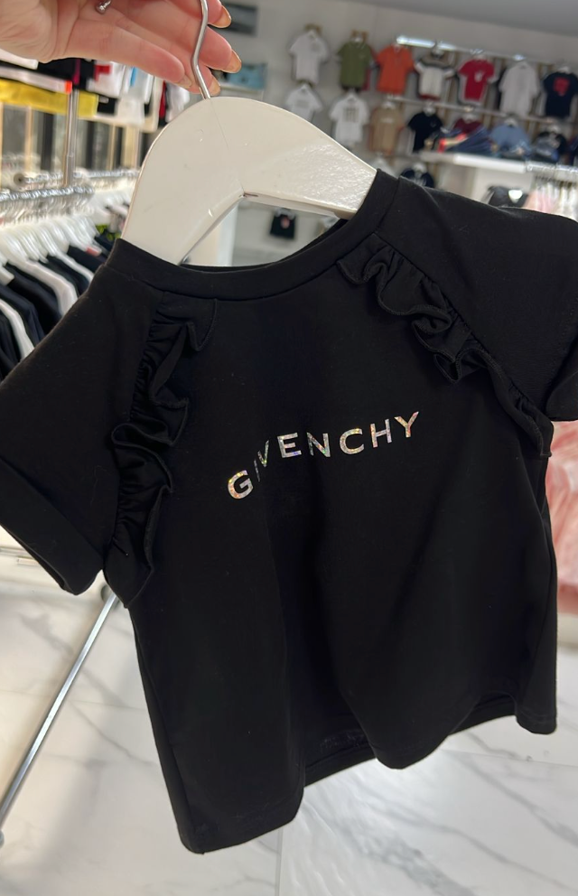 GIVENCHY – Playera Negra con Volantes Laterales