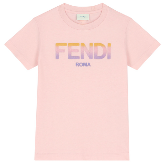 Fendi Kids - Playera Rosa Logo Degradado Fendi Roma