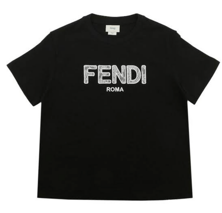 Fendi Kids - Playera Negra Logo Fendi Roma con Detalle Bordado