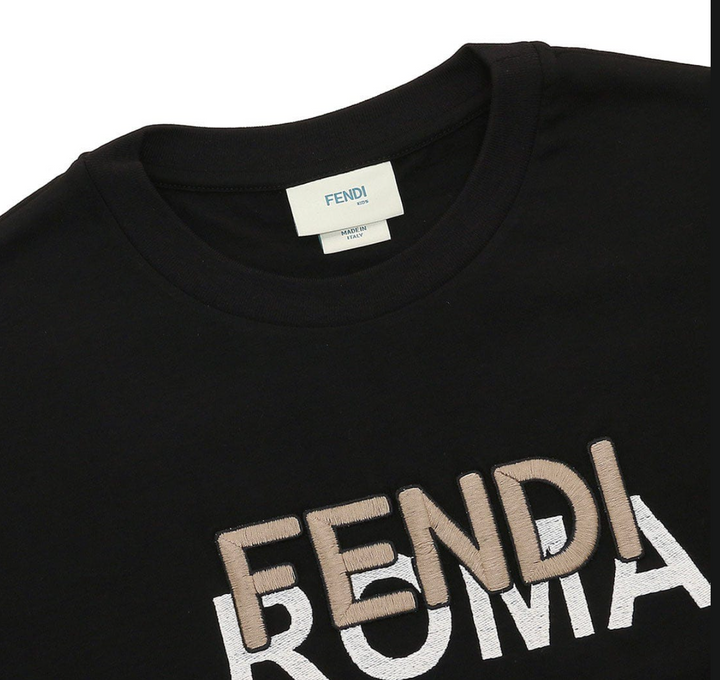 Fendi Kids - Playera Negra Logo Fendi Roma Bicolor Bordado 3D