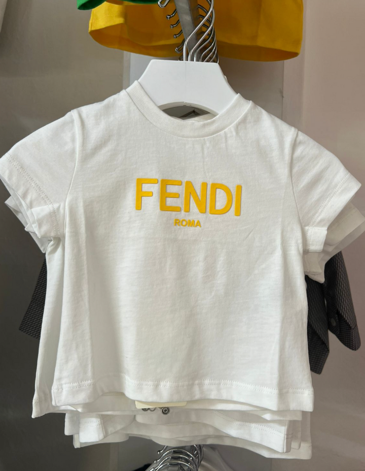 Fendi Playera Blanca Niño Logo Amarillo