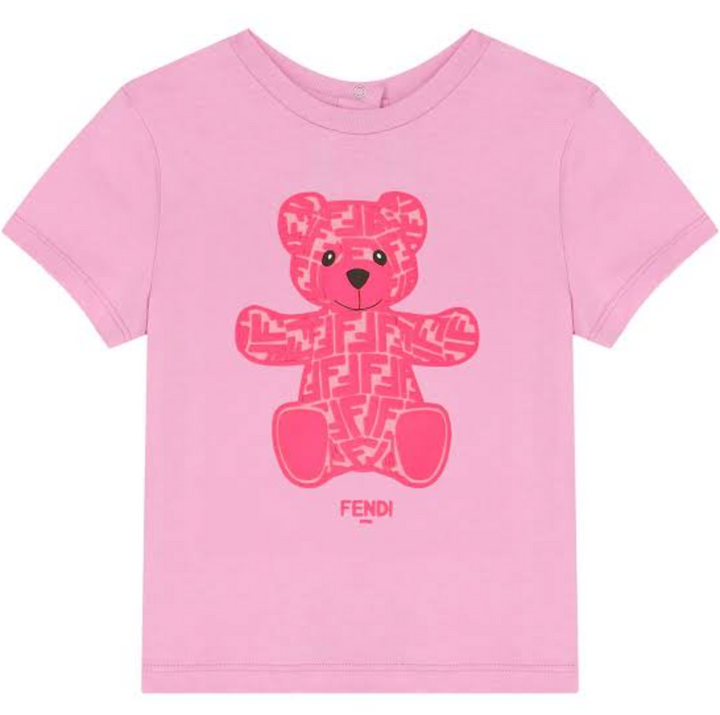 Fendi Playera Rosa Niño Oso Monograma
