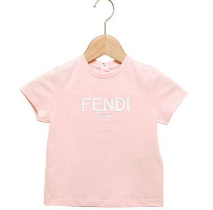 Fendi Playera Rosa Claro Niño Logo Blanco