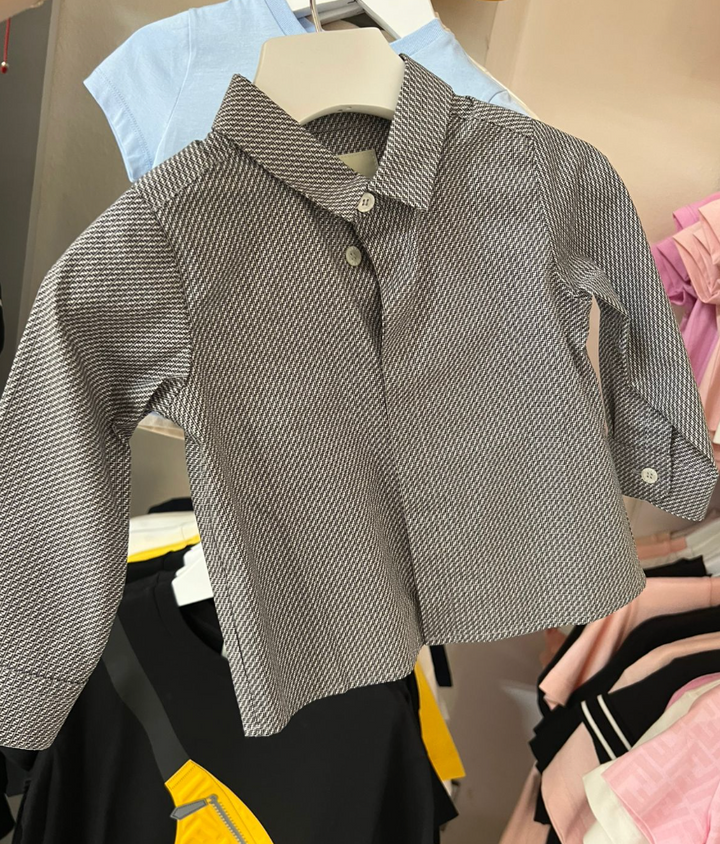 Fendi Kids Camisa Gris Estilo Formal