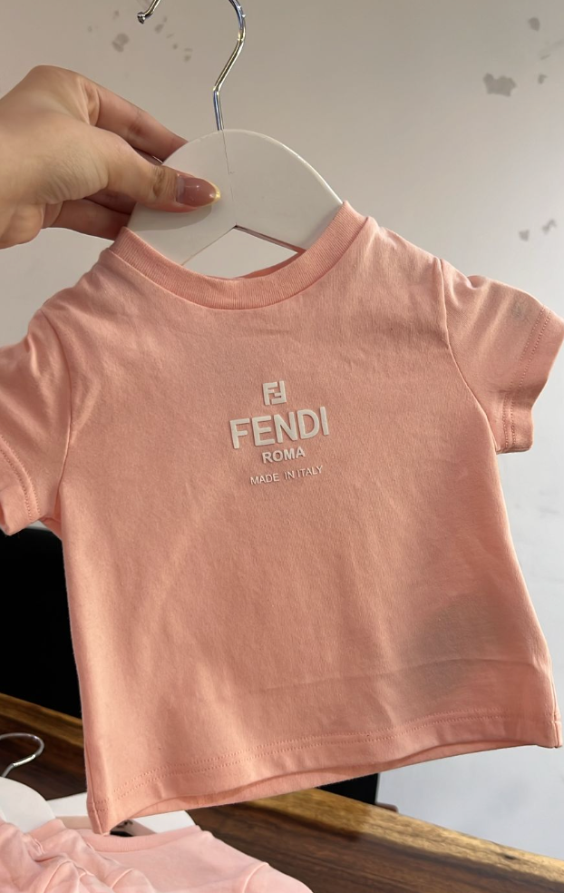 Fendi Kids Playera Rosa Logo Roma Made in Italy