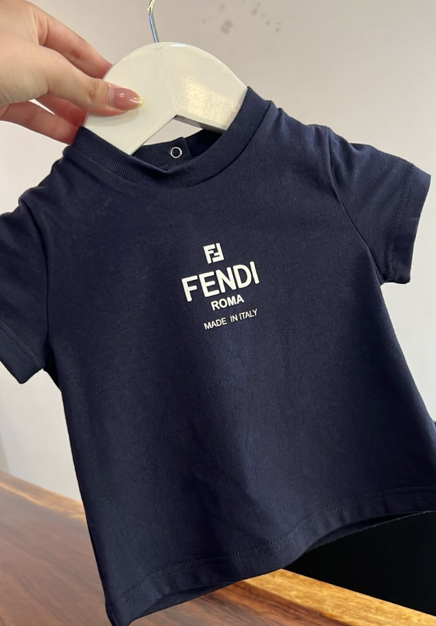 Fendi Kids Playera Azul Marino Logo Roma Made in Italy