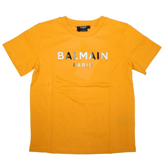 Balmain Paris Playera Amarilla Logo Plateado