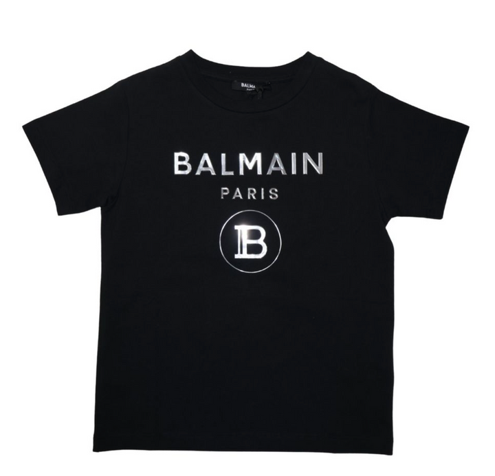 Balmain Paris Playera Negra Logo Plateado Monograma