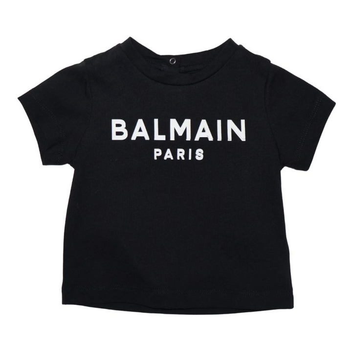 Balmain Paris Playera Negra Logo Blanco Infantil