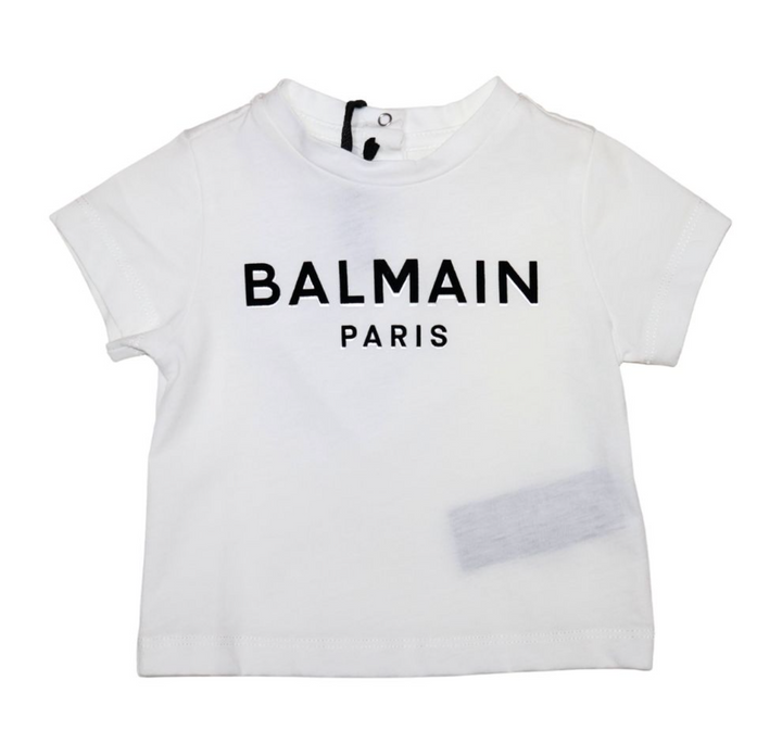 Balmain Paris Playera Blanca Logo Negro Infantil