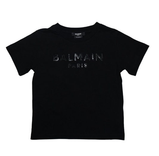 Balmain Paris Playera Negra Logo Brillante