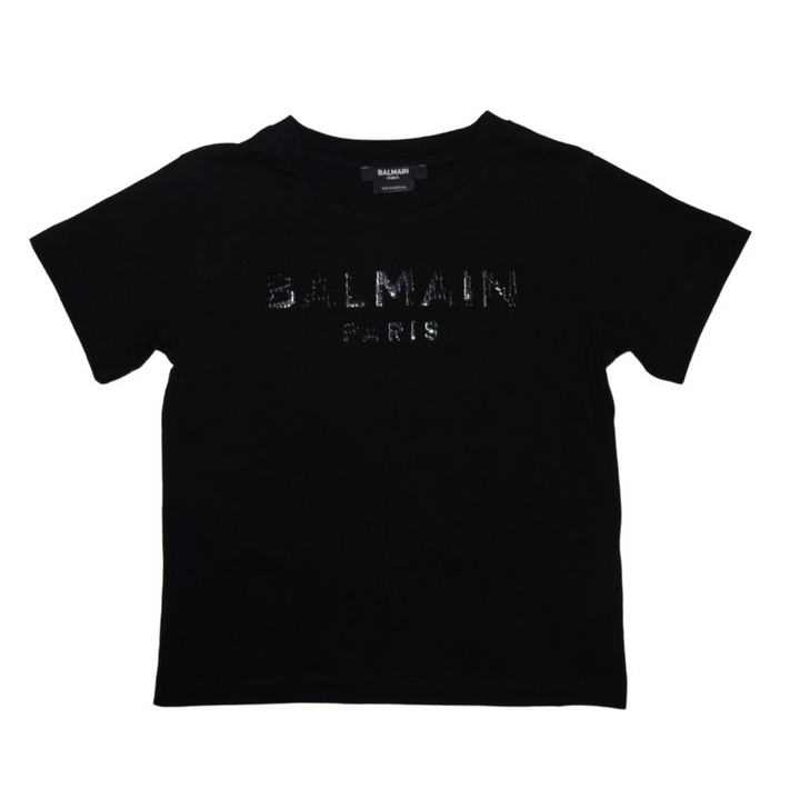 Balmain Paris Playera Negra Logo Brillante