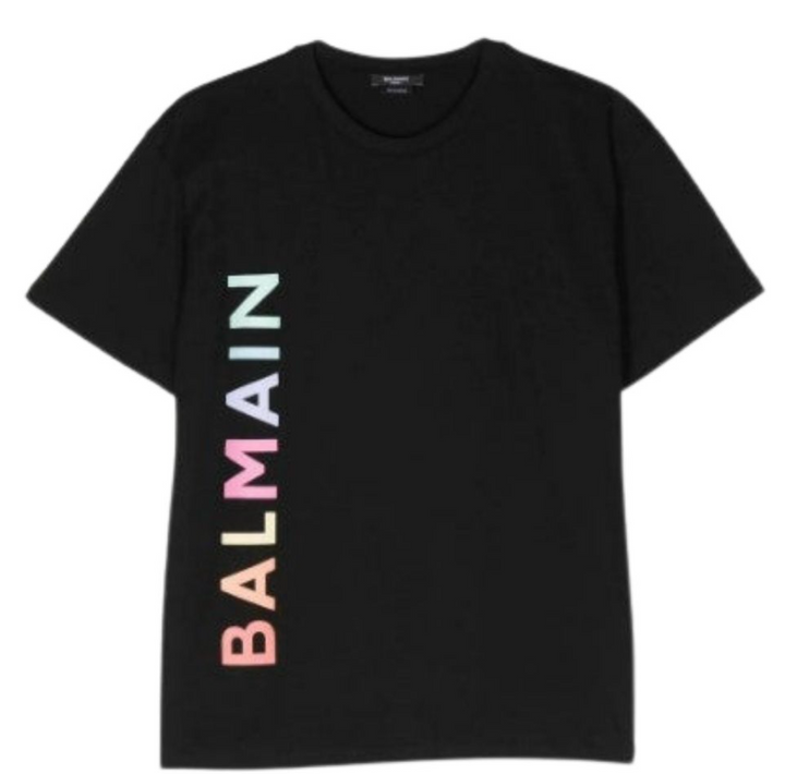 Balmain Paris Playera Negra Logo Vertical Multicolor