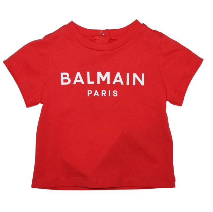 Balmain Paris Playera Roja Logo Blanco