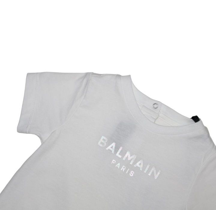 Balmain Paris Playera Blanca Logo Blanco