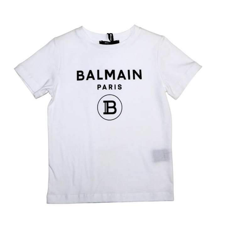 Balmain Paris Playera Blanca Logo Negro Monograma