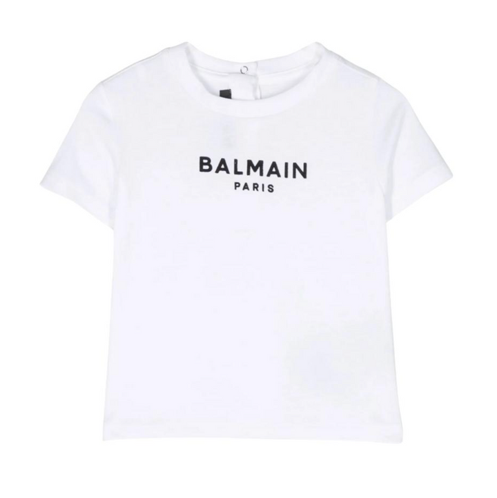 Balmain Paris Playera Blanca Logo Negro Clásico Niño