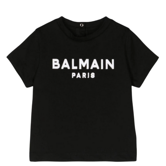 Balmain Paris Playera Negra Logo Blanco Clásico