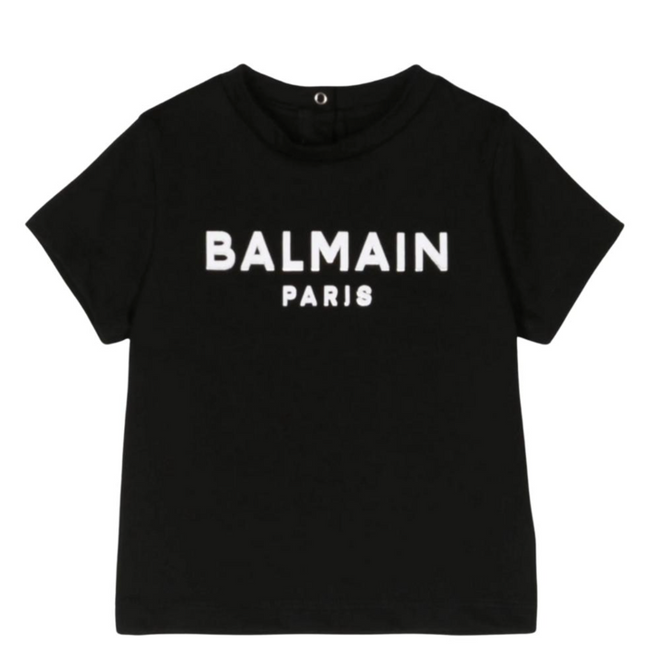 Balmain Paris Playera Negra Logo Blanco Clásico