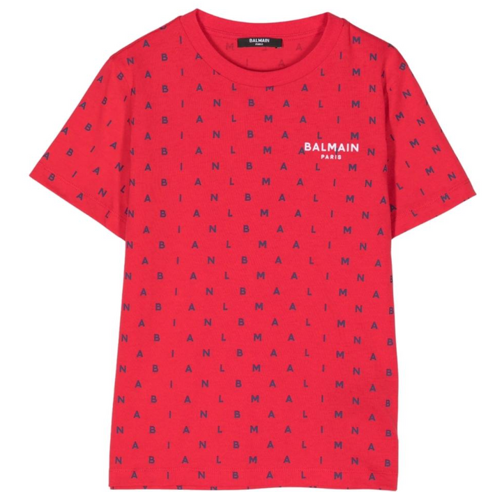 Balmain Paris Playera Roja Estampado All Over