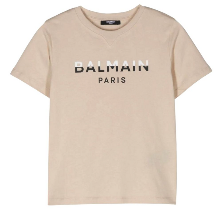 Balmain Paris Playera Beige Logo Negro