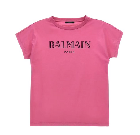 Balmain Paris Playera Rosa Logo Negro Gótico