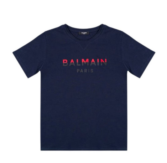 Balmain Paris Playera Azul Marino Logo Degradado